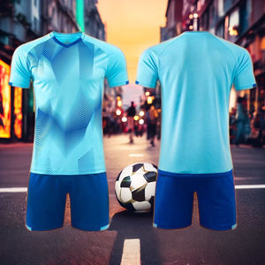 เสื้อฟุตบอลคอกลมดีไซน์ใหม่ ระบายอากาศได้ดี ผลิตจากโพลีเอสเตอร์ 100% พร้อมกางเกงขาสั้น-ชุดฟุตบอลสำหรับผู้ชาย สามารถสั่งทำชื่อ เบอร์ และโลโก้ได้ - Product Image 2