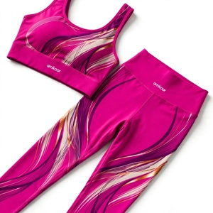 Ensemble de yoga pour femmes Amkoor, 2 pièces, soutien-gorge de sport dos nageur, leggings taille haute pleine longueur, en spandex, imprimé par sublimation, séchage rapide - Product Image 5