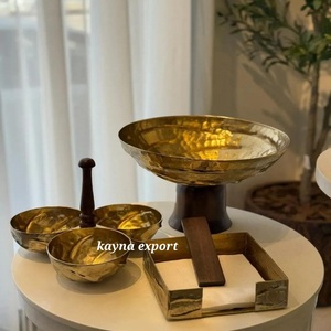Newly Collection Designer Gold Finished Modern Luxury Design Eco-Friendly Wooden Handle Party Use Chocolate Candy <b>Nuts</b> 3 Bowl - Product Image 6