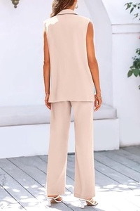 Women's Sleeveless <b>Blazer</b> <b>Set</b> Loose Fit Wide Leg Pants Two Piece Suit Casual Spring Summer Solid Color Woven Fabric - Product Image 2