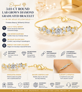 3.03 CT Round Lab Grown Diamond Graduated Tennis Bracelet | 18K <b>Solid</b> Yellow <b>Gold</b> Luxury Jewelry - Product Image 1