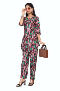 Conjunto coordinado de dos piezas para mujer, de alta calidad, estampado, de poliéster y rayón, con cuello redondo, para estar en casa, informal, de verano. - Product Image 2