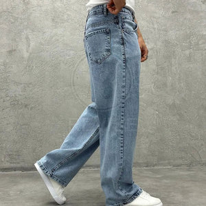 2026 Best Selling Men's Casual Straight 100% Cotton Lightweight Baggy <b>Jeans</b> Pant with Custom Logo Eco-Friendly & Breathable - Product Image 5