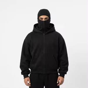 OEM Custom Logo Men Face Mask Full <b>Zip</b> Balaclava <b>Hoodie</b> Full Coverage Kangaroo <b>Pocket</b> Blackout Pullover 100% Cotton Winter - Product Image 2