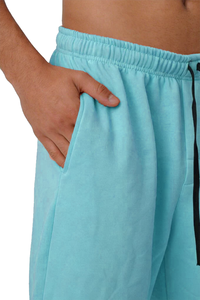 Pantalones Cortos de Felpa para Hombre, Color Azul Cielo, de Algodón y Poliéster, con Cintura Ajustable con Cordón, Casuales, Transpirables, Largos, de Color Sólido, Tejido de Punto - Product Image 3