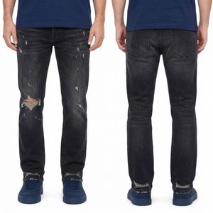 Pantalon en jean 100% coton délavé vintage, bleu ciel acide, haute qualité, respirant, confortable, en promotion - Product Image 4