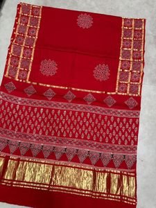 Sari Aisha Bandhej de Seda Gajji Pura con Estampado Ajrakh Tradicional para Mujer - Product Image 1