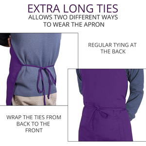 Tablier unisexe violet OEM ODM avec poches pour personnel de restaurant, bar, serveurs, en polyester tissé, fermeture à pression - Product Image 2