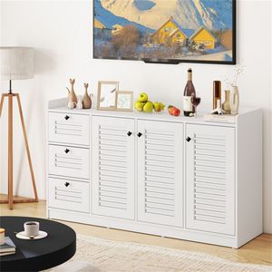 "Handmade Eco-Friendly White Buffet Sideboard Cabinet with 3 Drawers & 3 <b>Shutter</b> Doors for Living Room Abundant Storage Space" - Product Image 4