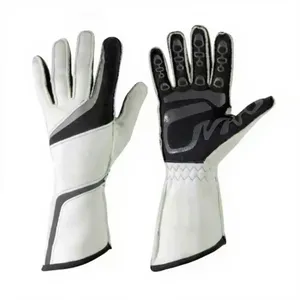 Gants de karting unisexes à doigts entiers en cuir beige et noir, antidérapants, pour la conduite en extérieur, style à enfiler - Product Image 3