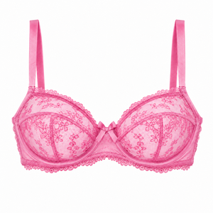Conjunto de sujetador push-up de media copa y bragas de encaje floral rojo para mujer, lencería transparente transpirable para uso diario, OEM ODM al por mayor - Product Image 3