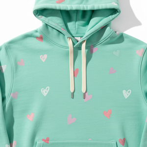 Sweat-shirt à capuche unisexe décontracté vert menthe à imprimé cœur, coupe classique, idéal pour le printemps - Product Image 3