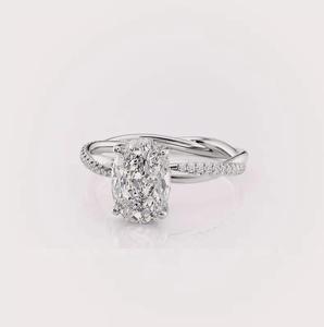 IGI Certified Oval Cut Lab Grown Diamond Engagement <b>Ring</b> Solid 925 Sterling Silver Twisted Pave Band Wedding <b>Ring</b> - Product Image 3