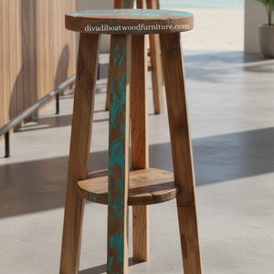 เก้าอี้บาร์ดีไซน์ไม้เรือรีไซเคิล งานแฮนด์เมดหลากสีสัน ขนาดกะทัดรัด สำหรับเฟอร์นิเจอร์ในร่มและกลางแจ้ง ส่งออก - Product Image 5