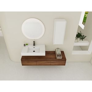 Mobile bagno sospeso da 60 pollici con lavabo in resina e mobiletto laterale, 3 cassetti a chiusura ammortizzata, design a montaggio a parete - Product Image 4