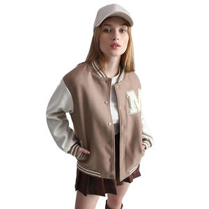 Custom Made Wholesale Cropped <b>Varsity</b> <b>Jacket</b> for Women Genuine Leather & Wool Embroidery College Polyester Material Autumn - Product Image 2