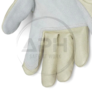 Premium <b>Cream</b> Leather Chainsaw <b>Gloves</b> Full Finger Work <b>Gloves</b> Reinforced Palm Wide Cuff Work Wear <b>Gloves</b> For Wholesale - Product Image 4