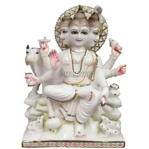 Handcrafted White Marble Lord Dattatreya Sitting Statue with Kamadhenu | Premium Marble Murti by MALIYAS Jaipur - Product Image 3