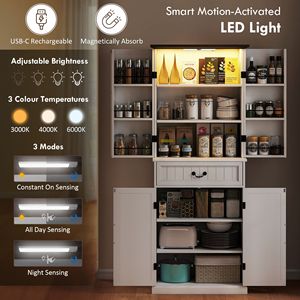 Mobile dispensa da cucina a LED bianco anticato da 71 pollici con ante e ripiani, stile rustico - Product Image 4