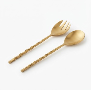 Stainless Steel Salad <b>Server</b> Set with Gold Bamboo Design Handle Elegant Serving Spoon and Fork Set for Wedding <b>Buffet</b> Hotel - Product Image 3