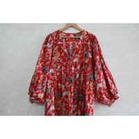 Robe longue florale bohème 100 % coton, imprimée à la main, lavable, col en V, manches bouffantes, écologique, légère, décontractée pour femme, été