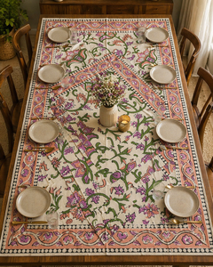 Ensemble de sets de table élégants en coton blanc imprimé au bloc Butti rose, qualité export, décoration de salle à manger, chef-d'œuvre fait main - Product Image 2