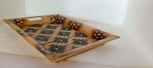 Plateau de service rectangulaire en bambou artisanal avec poignées, brun, pour thé et café - Product Image 4