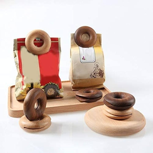 Clip de scellage créatif en bois d'acacia pour café, collations et sachets de thé, fait main, forme de beignet mignon, pour la cuisine, à bas prix - Product Image 3