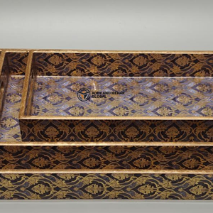 Gold Geometric Enamel Serving Tray Set of 3 – Modern Luxury Food-Safe MDF & <b>Paper</b> Nesting Trays for <b>Kitchen</b> Dining & Home Decor - Product Image 5