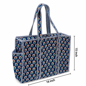 Sac fourre-tout promotionnel grand format à imprimé floral marine 16x15 pouces avec doubles poignées et fermeture éclair, motif multicolore personnalisable - Product Image 1