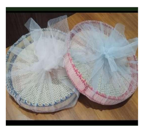 Round Handwoven <b>Gift</b> Trays with Sheer <b>Wrap</b> Decorative Favor Presentation Platters Elegant Ceremony Packaging Set - Product Image 3