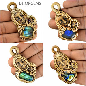 Pendentif Déesse en Pierre Naturelle 2-2,5 Pouces, Collier en Argile Polymère Naturelle avec Pierre Précieuse et Labradorite, Bijoux Unisexe - Product Image 1