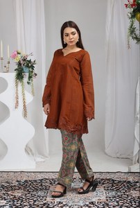 Ensemble Salwar Kameez pour femmes, imprimé, en mousseline, brodé, haut et pantalon |   Ensemble ethnique 2 pièces entièrement cousu, séchage rapide, sans plis, toutes saisons - Product Image 4