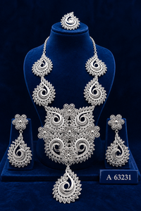 MOLL JEWELLERS ชุดสร้อยคอและต่างหูประดับเพชรเซอร์คอนชุบเงินคลาสสิกสำหรับผู้หญิงเครื่องประดับเจ้าสาวงานแต่งงาน A-63226 - Product Image 4