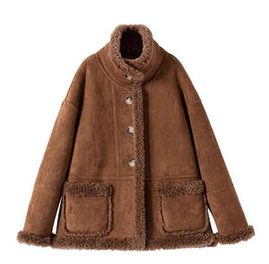 Plus Size Women's Autumn Knitted Velvet Muskrat Fur Lining Cow Suede Elegant Long Sleeve Casual Outwear Solid Single Detachable - Product Image 1
