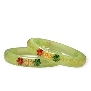 ชุดกำไลข้อมืออะคริลิคสีเขียวทรงดอกไม้ประดับมุกเลียนแบบทรงมรกตยอดนิยม ดีไซน์ทันสมัย ชุบทอง เหมาะสำหรับงานแต่งงาน - Product Image 2