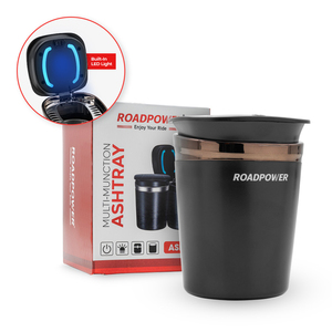 ROADPOWER (RP-ASH-24) Cendrier de voiture portable avec couvercle à fermeture automatique et lumière LED, compact, élégant et sans odeur, finition premium - Product Image 1