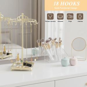 Organizador de Joyas Giratorio con Ganchos de Carrusel de 360 Grados, Soporte para Collares, Torre de Exhibición, Bandeja de Almacenamiento para Ahorrar Espacio - Product Image 4