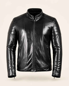 2026Men's <b>Black</b> Genuine Leather Moto Jacket Stand Collar Zipper Slim Fit Biker Style Autumn <b>Coat</b> OEM Wholesale - Product Image 1
