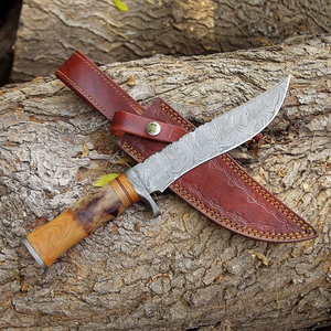 Cuchillo de caza de acero de Damasco con punta de gota y mango de madera, hoja fija, hecho a mano, para supervivencia al aire libre, venta al por mayor OEM - Product Image 6