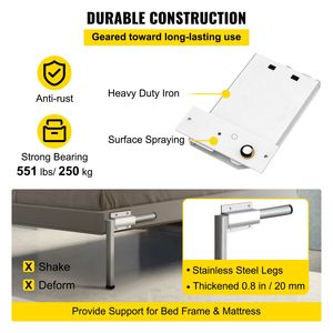 Kit DIY robuste blanc pour lits Queen et Twin - Matériel de fixation murale Murphy, mécanisme à ressorts pliable, conception horizontale - Product Image 5