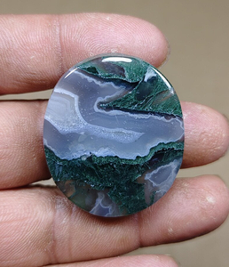Cabochon d'agate mousse de qualité supérieure, rond, poli, en forme de tranche, vert-bleu, pierre de guérison pour bijoux et décoration intérieure - Product Image 1