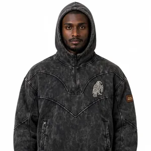 Sweat à capuche cagoule personnalisé délavé à l'acide, avec fermeture éclair YKK, coupe ample et oversize, effet vintage délavé par le soleil, style masque de ski, à empiècements - Product Image 3