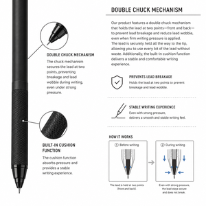 Lápiz Mecánico de Doble Mandril GANRAKU Kitera KS-03, 0.5 mm, Lápiz de Dibujo Japonés Premium de Aluminio, Edición Negro Mate - Product Image 4