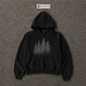 Oversized <b>Black</b> <b>Hoodie</b> With Grey Forest Tree Graphic Distressed Vintage Washed Pullover Streetwear <b>Hoodie</b> <b>For</b> <b>Men</b> And Autumn Top - Product Image 5