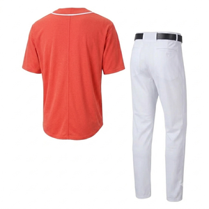 Premium quality Custom coral red Baseball Uniform Set polyester mesh Breathable <b>Athletic</b> teamwear Men Short Sleeve Jersey & Pant - Product Image 2