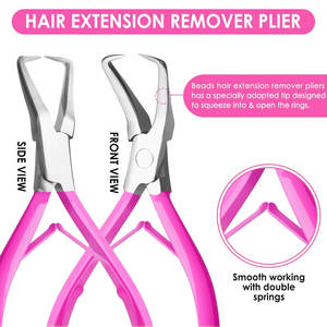 Hair Extension Pliers <b>Set</b> 5.5 Inches Stainless Steel Micro Beads Opener <b>Tool</b> <b>Pink</b> Handle Professional hair extension kit Salon - Product Image 4