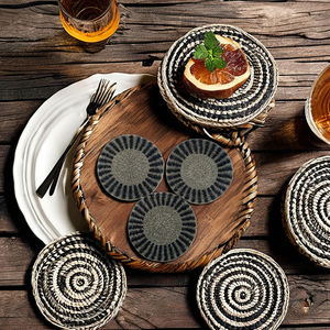 2024 <b>Black</b> Rattan Handmade Kitchen Accessories From Vietnam Factory High Quality Non-Slip Coasters <b>Place</b> <b>Mats</b> & Pads - Product Image 1