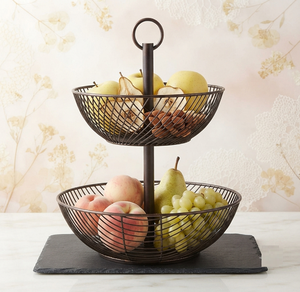 Panier à fruits moderne en fil métallique, empilable, à deux niveaux, avec poignée, pour le rangement de la cuisine - Product Image 1