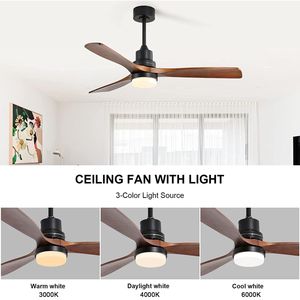 Ventilateur de plafond LED de 60 pouces avec 3 pales en bois massif et lumière, moteur DC pour la décoration du salon - Product Image 6